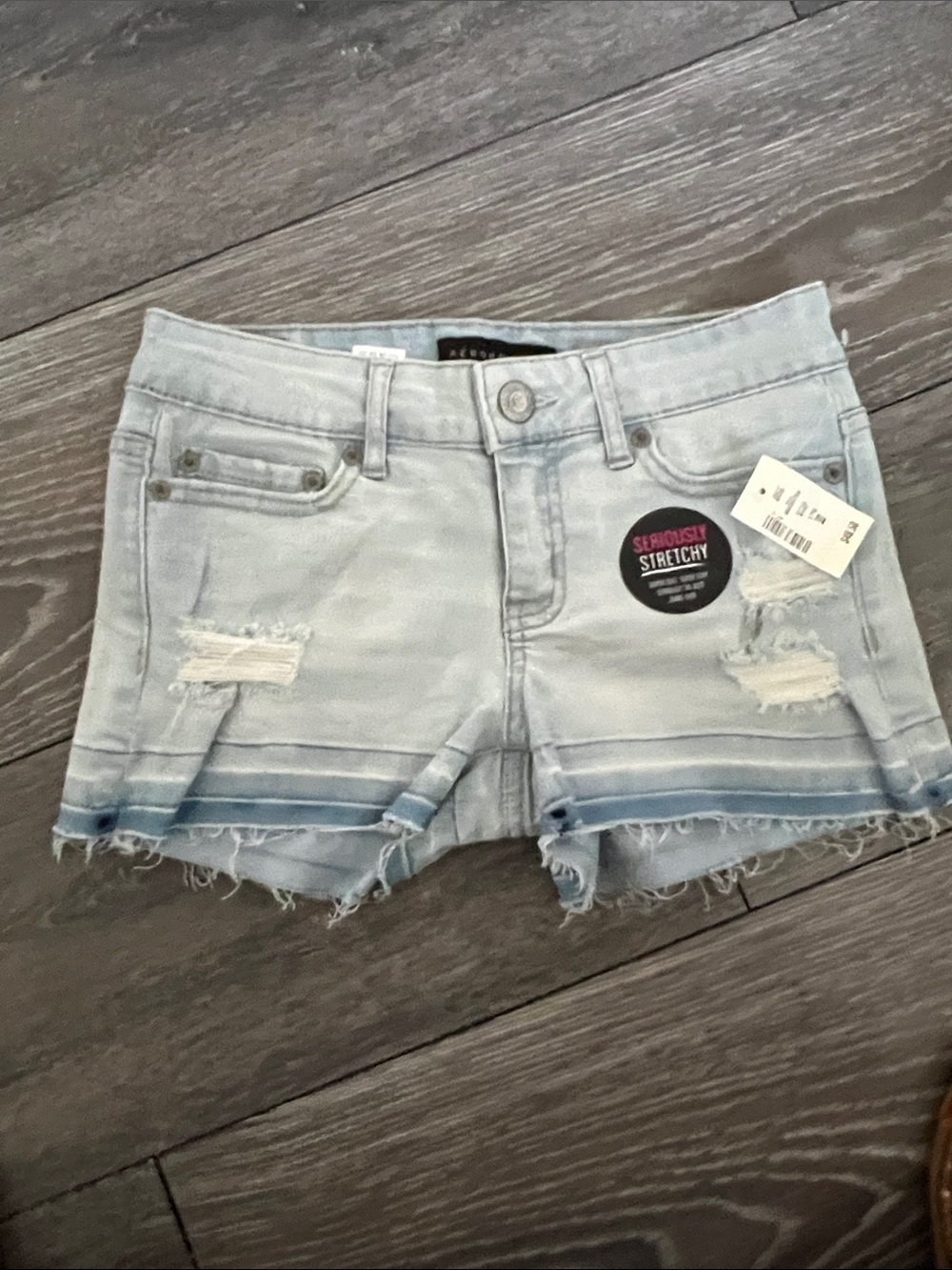 Aeropostale Light Blue Distressed Denim Shorts with Ombre Hem